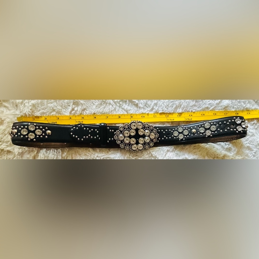 Justin Black Leather Belt w/Rhinestones & Studs size 36